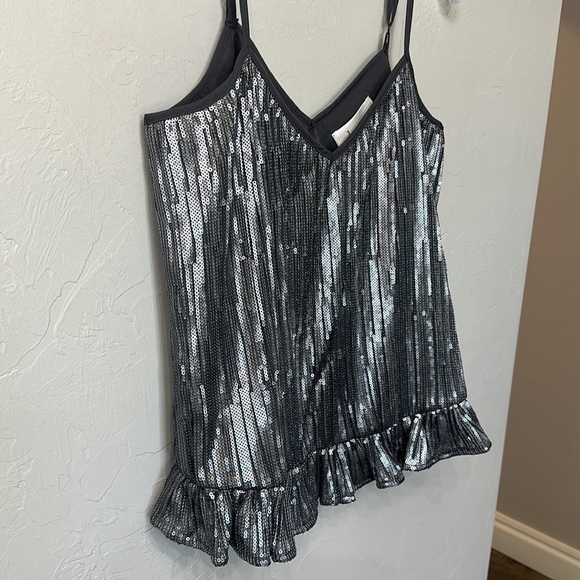Anthropologie grey sequin ruffle tank top size 4. NWT - Picture 2 of 10